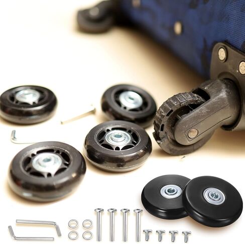 uxcell Luggage Wheels Replacement 70 x 19 mm/2.8" x 0.8" Rubber Swivel Caster Bearing Wheels Repair Kits for Suitcase Inline Outdoor Skate, Black 2Set in Saudi Arabia