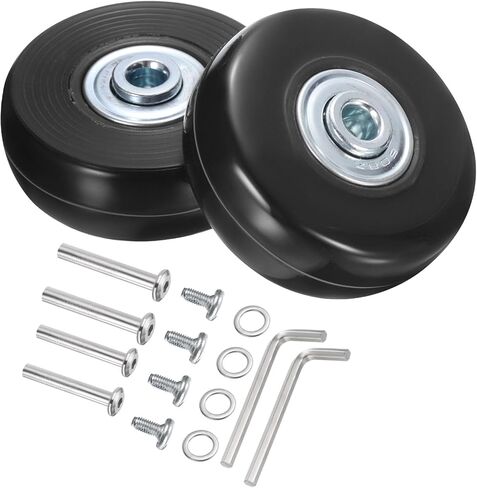 uxcell Luggage Wheels Replacement 70 x 19 mm/2.8" x 0.8" Rubber Swivel Caster Bearing Wheels Repair Kits for Suitcase Inline Outdoor Skate, Black 2Set in Saudi Arabia