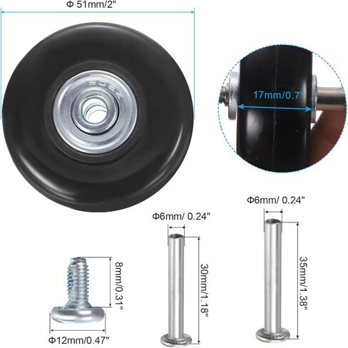 uxcell Luggage Wheels Replacement 70 x 19 mm/2.8" x 0.8" Rubber Swivel Caster Bearing Wheels Repair Kits for Suitcase Inline Outdoor Skate, Black 2Set in Saudi Arabia