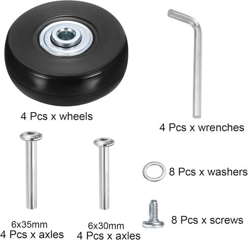 uxcell Luggage Wheels Replacement 70 x 19 mm/2.8" x 0.8" Rubber Swivel Caster Bearing Wheels Repair Kits for Suitcase Inline Outdoor Skate, Black 2Set in Saudi Arabia