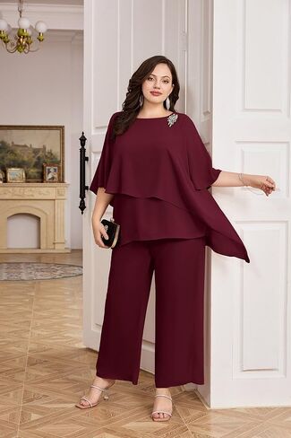 Hanna Nikole Mother of The Bride Pant Suit for Wedding Plus Size Chiffon Special Occasion Pantsuit Dark Green 14 Plus in Kuwait