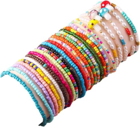 COLORFUL BLING 2-6Pcs Multilayer Cute Funny Mushroom Stretch Bracelet Sweet Pearl Beaded Fresh Foods Mushroom Wrap Bracelet for Women Girls Lovely Jewelry in Saudi Arabia