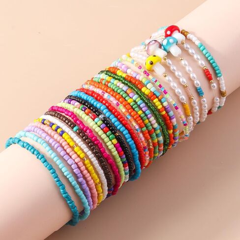 COLORFUL BLING 2-6Pcs Multilayer Cute Funny Mushroom Stretch Bracelet Sweet Pearl Beaded Fresh Foods Mushroom Wrap Bracelet for Women Girls Lovely Jewelry in Saudi Arabia
