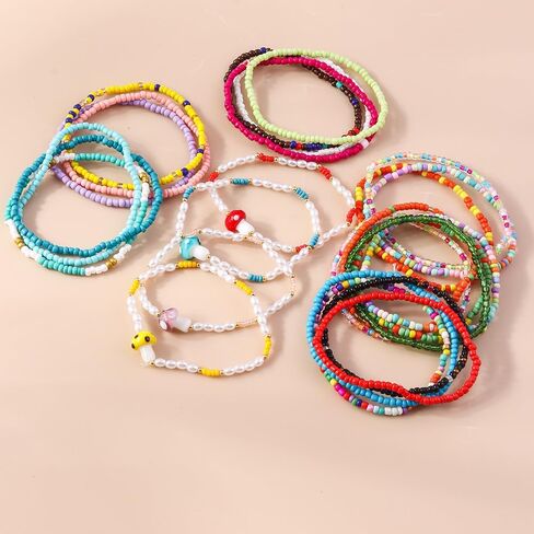 COLORFUL BLING 2-6Pcs Multilayer Cute Funny Mushroom Stretch Bracelet Sweet Pearl Beaded Fresh Foods Mushroom Wrap Bracelet for Women Girls Lovely Jewelry in Saudi Arabia