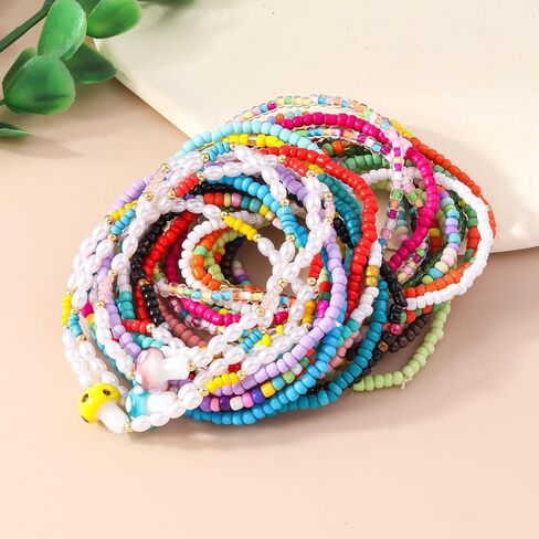 COLORFUL BLING 2-6Pcs Multilayer Cute Funny Mushroom Stretch Bracelet Sweet Pearl Beaded Fresh Foods Mushroom Wrap Bracelet for Women Girls Lovely Jewelry in Saudi Arabia