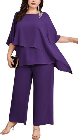 Hanna Nikole Mother of The Bride Pant Suit for Wedding Plus Size Chiffon Special Occasion Pantsuit Dark Green 14 Plus in Saudi Arabia
