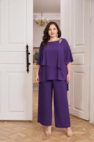 Hanna Nikole Mother of The Bride Pant Suit for Wedding Plus Size Chiffon Special Occasion Pantsuit Dark Green 14 Plus in Saudi Arabia