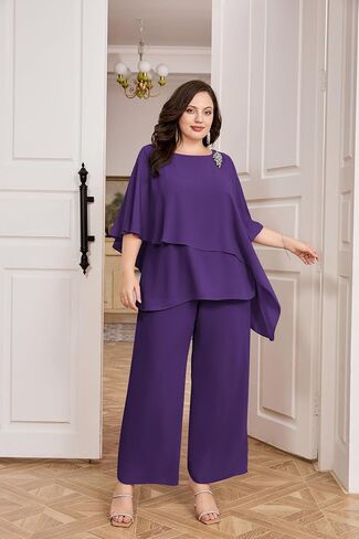 Hanna Nikole Mother of The Bride Pant Suit for Wedding Plus Size Chiffon Special Occasion Pantsuit Dark Green 14 Plus in Saudi Arabia