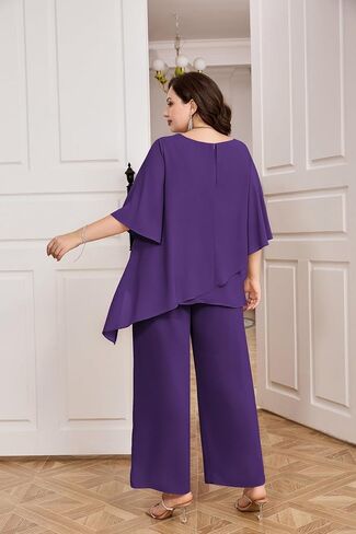 Hanna Nikole Mother of The Bride Pant Suit for Wedding Plus Size Chiffon Special Occasion Pantsuit Dark Green 14 Plus in Saudi Arabia