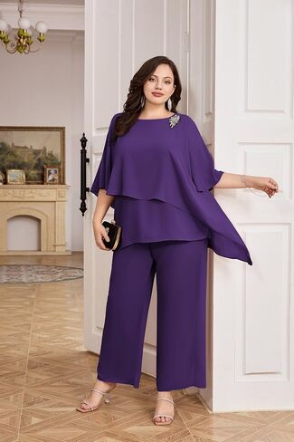 Hanna Nikole Mother of The Bride Pant Suit for Wedding Plus Size Chiffon Special Occasion Pantsuit Dark Green 14 Plus in Saudi Arabia
