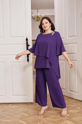 Hanna Nikole Mother of The Bride Pant Suit for Wedding Plus Size Chiffon Special Occasion Pantsuit Dark Green 14 Plus in Saudi Arabia