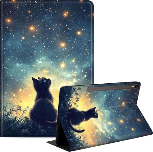 Case for Samsung Galaxy Tab S10 FE/ S9 FE 5G 10.9 Inch/Tab S9 11 Inch, Slim PU Leather Stand Cover with Auto Wake/Sleep, Multi-Angle Viewing & Shockproof, Black Cat Sky in Kuwait