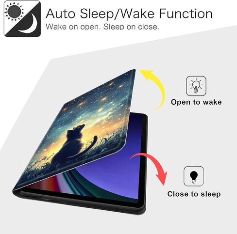Case for Samsung Galaxy Tab S10 FE/ S9 FE 5G 10.9 Inch/Tab S9 11 Inch, Slim PU Leather Stand Cover with Auto Wake/Sleep, Multi-Angle Viewing & Shockproof, Black Cat Sky in Kuwait