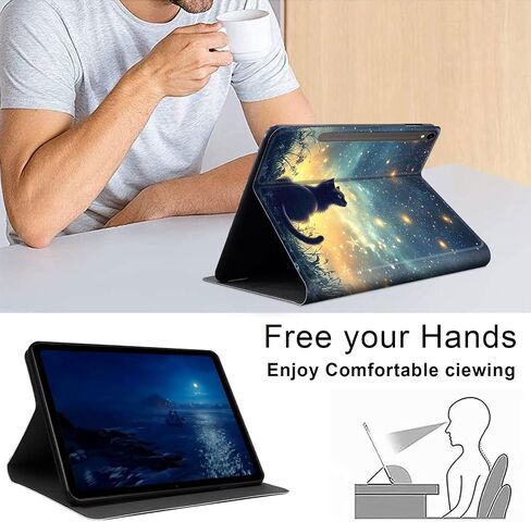 Case for Samsung Galaxy Tab S10 FE/ S9 FE 5G 10.9 Inch/Tab S9 11 Inch, Slim PU Leather Stand Cover with Auto Wake/Sleep, Multi-Angle Viewing & Shockproof, Black Cat Sky in Kuwait