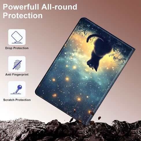 Case for Samsung Galaxy Tab S10 FE/ S9 FE 5G 10.9 Inch/Tab S9 11 Inch, Slim PU Leather Stand Cover with Auto Wake/Sleep, Multi-Angle Viewing & Shockproof, Black Cat Sky in Kuwait