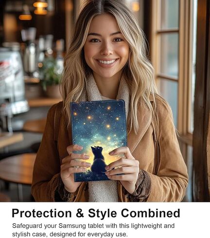 Case for Samsung Galaxy Tab S10 FE/ S9 FE 5G 10.9 Inch/Tab S9 11 Inch, Slim PU Leather Stand Cover with Auto Wake/Sleep, Multi-Angle Viewing & Shockproof, Black Cat Sky in Kuwait