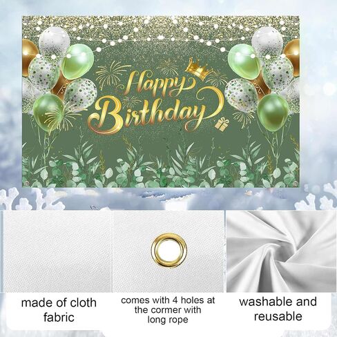 Greenery Sage Green Happy Happy Banner Banner Decorations Eucalyptus يترك النساء لافتة عيد ميلاد خضراء Green Ballon Background Party Cake Cake Banner Supplies 72x44 Inch in Saudi Arabia