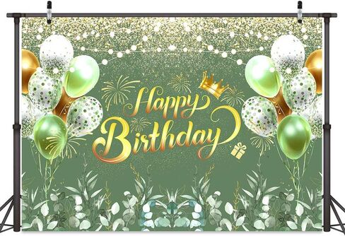 Greenery Sage Green Happy Happy Banner Banner Decorations Eucalyptus يترك النساء لافتة عيد ميلاد خضراء Green Ballon Background Party Cake Cake Banner Supplies 72x44 Inch in Saudi Arabia