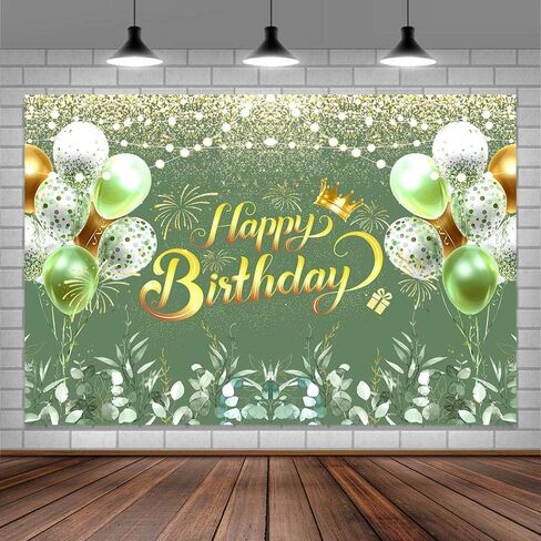 Greenery Sage Green Happy Happy Banner Banner Decorations Eucalyptus يترك النساء لافتة عيد ميلاد خضراء Green Ballon Background Party Cake Cake Banner Supplies 72x44 Inch in Saudi Arabia