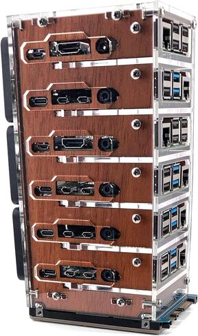 C4Labs Zebra Bramble Fan Cluster Case - Raspberry PI 5 ، 4B & 3B+ (6 Stack ، Wood Classic) in Kuwait