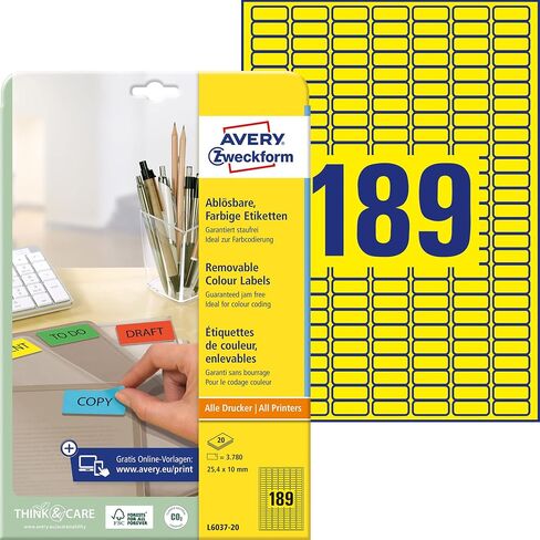 Avery Zweckform L6037-20 ملصقات صغيرة ملونة 25.4 × 10 مم لحزمة الترميز الملونة من 20 ورقة in Saudi Arabia