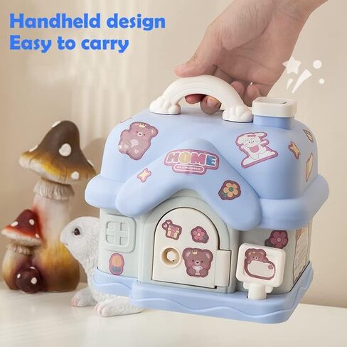 Fairy Tales Cottage Piggy Bank with & Key, Cream House Money Coin Bank Box, ATM Gift to Saving Money (Blue) in Saudi Arabia
