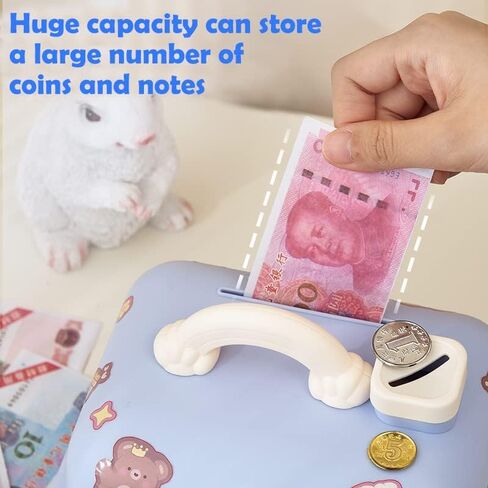 Fairy Tales Cottage Piggy Bank with & Key, Cream House Money Coin Bank Box, ATM Gift to Saving Money (Blue) in Saudi Arabia