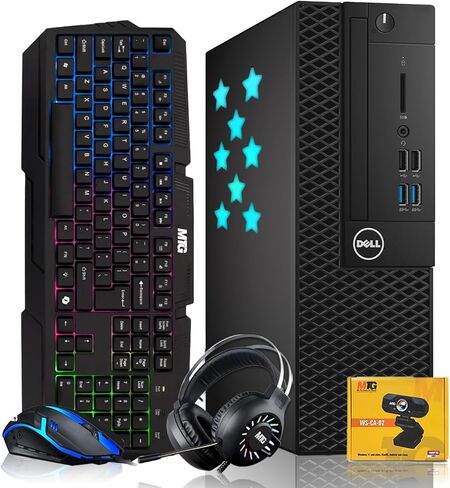 Dell Desktop PC Gaming Bundle - Core i5, 16GB RAM, 512GB SSD, AMD RX 550, RGB Keyboard with AI-Enabled Copilot Key, Mouse, RGB Headphone, Webcam, Wi-Fi, Win 11 Pro (Renewed) in Kuwait