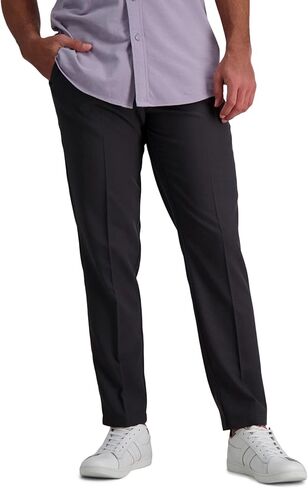 Haggar Men's Cool Right Performance Flex Solid Slim Fit Flat Front Pant, Black,29Wx30L in Kuwait