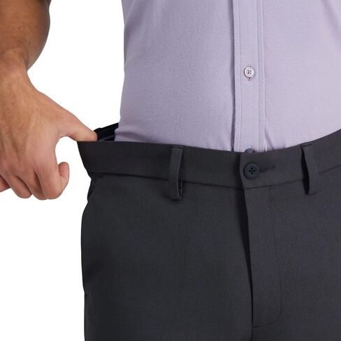 Haggar Men's Cool Right Performance Flex Solid Slim Fit Flat Front Pant, Black,29Wx30L in Kuwait