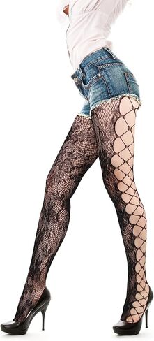 جوارب طويلة شبكية للنساء من Benefeet Sox، جوارب طويلة شبكية على شكل زهرة ملونة، جوارب طويلة شبكية عالية الخصر للهالوين، مجوفة in Saudi Arabia