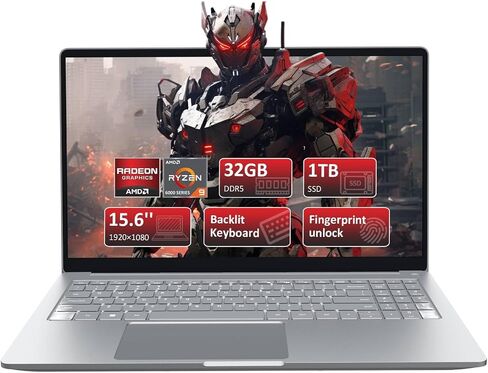 15.6" FHD Gaming Laptop with AMD Ryzen 9 6900HX (8/16, Up to 4.9GHz), 32GB DDR5 RAM, 1TB NVMe SSD Windows 11 Pro Laptops, Backlit KB, Privacy Camera, USB-C, Fingerprint Reader, High-Performance in Kuwait