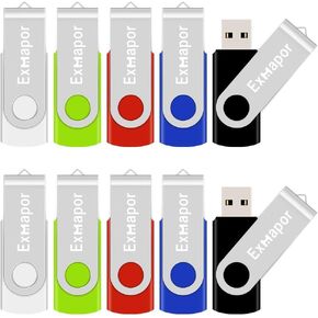 USB Flash Drives 1GB, Swivel Thumb Drive, LED Indicator, 10 Pack, Multicolor (1, GB)