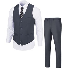 Furuyal Men's 2-Piece Suit Waistcoat Prom Wedding Dress Suit for Groomsmen Vest Pant Set Navy-M in Kuwait