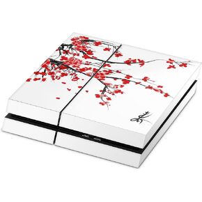 ZOOMHITSKINS Compatible with PS4 Skin, Compatible for Playstation 4, Red Flowers Japan Black White Sakura Cherry Blossom Art, 1 PS4 Console Skin, Easy to Install, 3M Vinyl Decal, Made in The USA