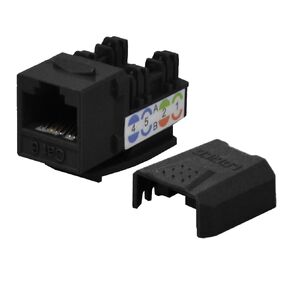 LOGICO 5 Pieces Cat6 Keystone Jacks Black with Dust Cap – 22-26 AWG PCB Female RJ45 Connectors for Network Ethernet Wall Jack Insert | Cat6 110 Punch Down Block Socket 8-Port, 8-Connector (8P8C)