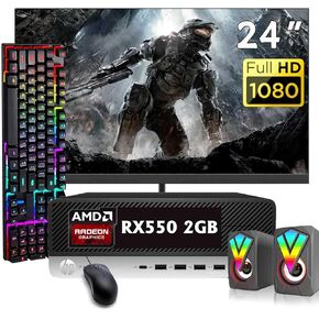 HP ProDesk 600 G3 SFF PC Desktop Gaming Computer, 24" FHD Monitor, RGB Speakers, AMD RX550 2GB, Core i5-7500 3.4GHz, 16GB DDR4 RAM, 512GB SSD, Keyboard & Mouse, 4K Support, Windows 10 Pro (Renewed)