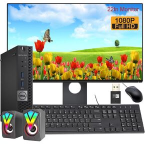 Dell OptiPlex 5050 Mini Desktop Computer with 22" FHD Monitor Bundle, PC Set, Intel Core i5-7500T Processor, 2.7-3.3GHz, 16GB RAM, 512GB SSD, DP Cable, RGB Keyboard, Mouse, Windows 10Pro (Renewed)