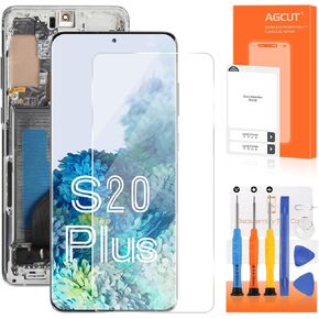 Soft OLED for Samsung Galaxy S20 Plus Screen Replacement for Samsung S20 Plus 5G LCD Display G985F G986U G986W LCD Digitizer Touch Assembly with Frame (Support Fingerprint,Original Size) (Silver)