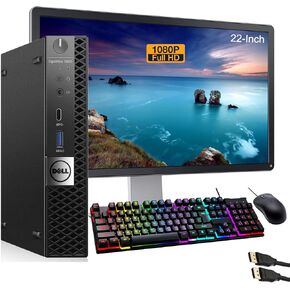 Dell OptiPlex 7050 Mini Desktop Computer with 22" FHD Monitor Bundle, PC Set, Intel Quad 7th Processor, 3.90GHz, 16GB RAM, 256GB SSD, DP Cable, RGB Keyboard, Mouse, Windows 10Pro (Renewed)