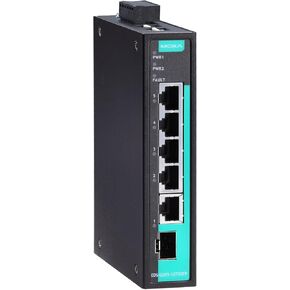 MOXA EDS-G205-1GTXSFP-T Unmanaged Full Gigabit Ethernet Switch with 4 x 10/100/1000BaseTX Ports and 1 Combo 10/100/1000BaseTX or 100/1000BaseSFP Port, -40 to 75°C Operating Temp.
