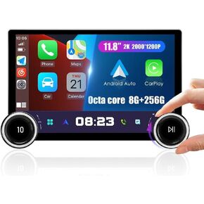 Universal Dual Physical Display Knobs CarPlay/Android Auto Autoradio Android AM/FM Radio Car Navigation Stereo Player GPS 11.8" IPS Touch Screen BT WiFi 2 Din Headunit Tablet Octa Core 8G+256G