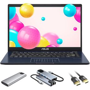ASUS 14" FHD Linux Laptop, 4-Core Intel N6000 Processor, 4GB RAM, 64GB eMMC Storage + 256GB Portable SSD, Numeric Keypad, HDMI, Webcam, USB HUB+HDMI Cable, Linux Ubuntu OS