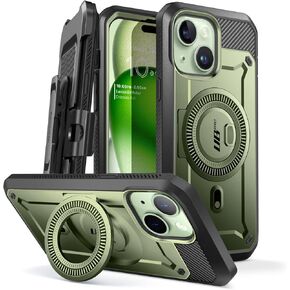 SUPCASE for iPhone 15 Case with Stand (Unicorn Beetle Pro Mag), [Built-in Screen Protector & Belt Clip] [Compatible with MagSafe] Military-Grade Magnetic Phone Case for iPhone 15/14/13, Black