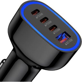 90W Fast Car Charger Adapter Auto Plug - USB C & USB A Multi 4 Ports Charging - Cigarette Lighter Cell Phone Automobile Charger for iPhone 16e 16 15 14 13 12 11, Samsung Galaxy S25 S24 S23 S22 S21