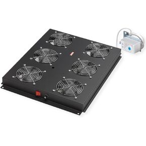 19 Inch Roof Fan Unit 6 Fans Thermostat for Server Cabinet Black