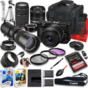 Canon EOS R50 V Mirrorless Camera with RF-S 14-30mm f/4-6.3 is STM PZ and EF 75-300mm f/4-5.6 III & 420-800mm f/8 Lens + Mount Adapter + 128 GB Memory + Extra Battery + More (25pc Bundle) (Renewed)