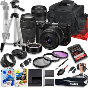 Canon EOS R50 V Mirrorless Camera with RF-S 14-30mm f/4-6.3 is STM PZ and EF 75-300mm f/4-5.6 III Lens + Mount Adapter + 128 GB Memory + Extra Battery + More (23pc Bundle) (Renewed)