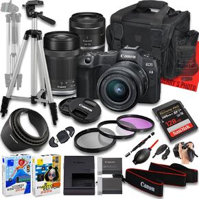 Canon EOS R8 Mirrorless Camera with RF 24-50mm f/4.5-6.3 is STM and 55-210mm f/5-7.1 is STM Lens + 128 GB Memory + Extra Battery + Camera Case + Tripod + More (23pc Bundle) (Renewed)