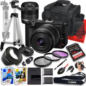 Canon EOS R50 V Mirrorless Camera with RF-S 14-30mm f/4-6.3 is STM PZ Lens + 128 GB Memory + Extra Battery + Camera Case + Tripod + More (19pc Bundle) (Renewed)